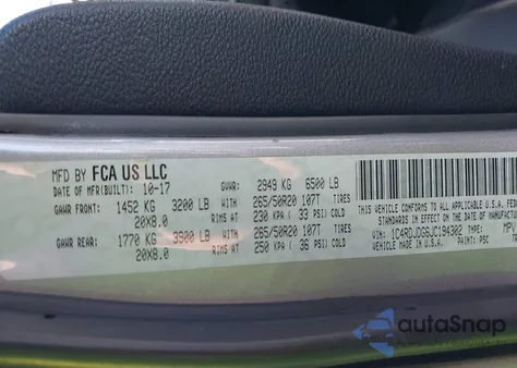 2018 Dodge Durango Gt Awd z USA, uszkodzony, nr VIN 1C4RDJDG6JC194302